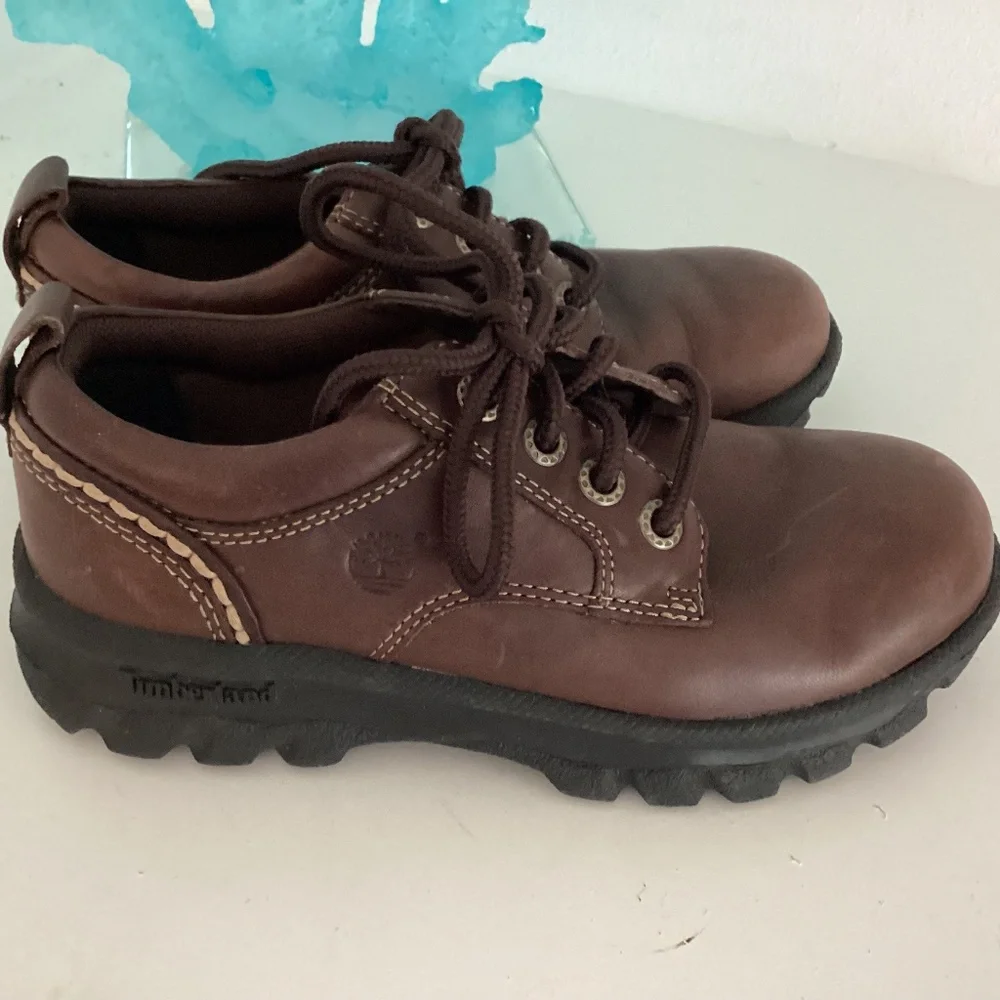 Timberland Oxford Shoes Brown Genuine Leather Lace Up Kids Boys Size 1.5 WORN 2x